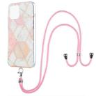 For iPhone 13 Pro Electroplating Splicing Marble Pattern Dual-side IMD TPU Shockproof Case with Neck Lanyard (Pink White) - 1