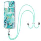 For iPhone 13 Pro Max Electroplating Splicing Marble Pattern Dual-side IMD TPU Shockproof Case with Neck Lanyard (Blue) - 1