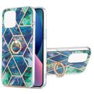 For iPhone 13 mini Electroplating Splicing Marble Pattern Dual-side IMD TPU Shockproof Case with Ring Holder (Blue Green) - 1