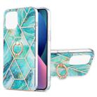 For iPhone 13 mini Electroplating Splicing Marble Pattern Dual-side IMD TPU Shockproof Case with Ring Holder (Blue) - 1