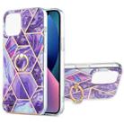 For iPhone 13 mini Electroplating Splicing Marble Pattern Dual-side IMD TPU Shockproof Case with Ring Holder (Dark Purple) - 1