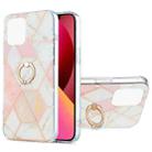 For iPhone 13 Electroplating Splicing Marble Pattern Dual-side IMD TPU Shockproof Case with Ring Holder(Pink White) - 1