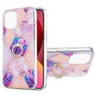 For iPhone 13 Electroplating Splicing Marble Pattern Dual-side IMD TPU Shockproof Case with Ring Holder(Light Purple) - 1