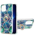 For iPhone 13 Pro Electroplating Splicing Marble Pattern Dual-side IMD TPU Shockproof Case with Ring Holder (Blue Green) - 1