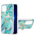 For iPhone 13 Pro Electroplating Splicing Marble Pattern Dual-side IMD TPU Shockproof Case with Ring Holder (Blue) - 1