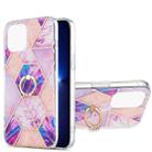 For iPhone 13 Pro Electroplating Splicing Marble Pattern Dual-side IMD TPU Shockproof Case with Ring Holder (Light Purple) - 1