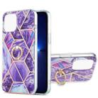 For iPhone 13 Pro Electroplating Splicing Marble Pattern Dual-side IMD TPU Shockproof Case with Ring Holder (Dark Purple) - 1