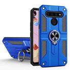 For LG K51S Carbon Fiber Pattern PC + TPU Protective Case with Ring Holder(Dark Blue) - 1