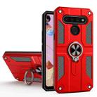 For LG K51S Carbon Fiber Pattern PC + TPU Protective Case with Ring Holder(Red) - 1