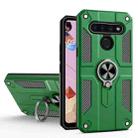For LG K51S Carbon Fiber Pattern PC + TPU Protective Case with Ring Holder(Green) - 1