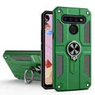 For LG K41S Carbon Fiber Pattern PC + TPU Protective Case with Ring Holder(Green) - 1