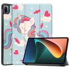 For Xiaomi Pad 5 Custer Painted PU Leather Case with Sleep / Wake-up Function & 3-Fold Holder(Unicorn) - 1