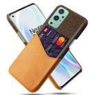 For OnePlus 9 Cloth Texture PC + PU Leather Back Cover Shockproof Case with Card Slot(Orange) - 1