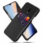 For OnePlus 6T Cloth Texture PC + PU Leather Back Cover Shockproof Case with Card Slot(Black) - 1