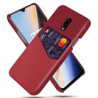 For OnePlus 6T Cloth Texture PC + PU Leather Back Cover Shockproof Case with Card Slot(Red) - 1