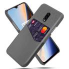 For OnePlus 6T Cloth Texture PC + PU Leather Back Cover Shockproof Case with Card Slot(Grey) - 1