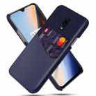 For OnePlus 6T Cloth Texture PC + PU Leather Back Cover Shockproof Case with Card Slot(Blue) - 1