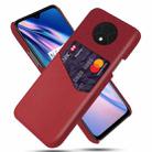 For OnePlus 7T Cloth Texture PC + PU Leather Back Cover Shockproof Case with Card Slot(Red) - 1