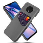 For OnePlus 7T Cloth Texture PC + PU Leather Back Cover Shockproof Case with Card Slot(Grey) - 1