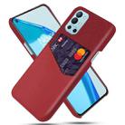 For OnePlus 9R Cloth Texture PC + PU Leather Back Cover Shockproof Case with Card Slot(Red) - 1