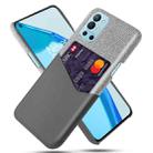 For OnePlus 9R Cloth Texture PC + PU Leather Back Cover Shockproof Case with Card Slot(Grey) - 1