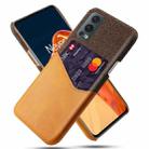 For OnePlus Nord 2 Cloth Texture PC + PU Leather Back Cover Shockproof Case with Card Slot(Orange) - 1