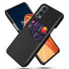 For OnePlus Nord 2 Cloth Texture PC + PU Leather Back Cover Shockproof Case with Card Slot(Black) - 1