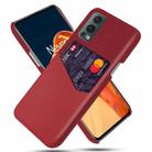 For OnePlus Nord 2 Cloth Texture PC + PU Leather Back Cover Shockproof Case with Card Slot(Red) - 1