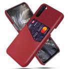 For OnePlus Nord Cloth Texture PC + PU Leather Back Cover Shockproof Case with Card Slot(Red) - 1