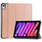 For iPad mini 6 Custer Texture Horizontal Flip Leather Tablet Case with Three-folding Holder & Sleep / Wake-up Function(Rose Gold) - 1