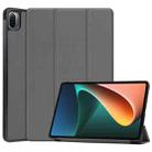 For Xiaomi Pad 5 Custer Texture Horizontal Flip Leather Case with Three-folding Holder & Sleep / Wake-up Function(Grey) - 1