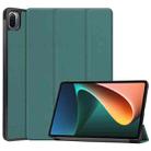 For Xiaomi Pad 5 Custer Texture Horizontal Flip Leather Case with Three-folding Holder & Sleep / Wake-up Function(Dark Green) - 1
