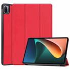 For Xiaomi Pad 5 Custer Texture Horizontal Flip Leather Case with Three-folding Holder & Sleep / Wake-up Function(Red) - 1