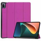 For Xiaomi Pad 5 Custer Texture Horizontal Flip Leather Case with Three-folding Holder & Sleep / Wake-up Function(Purple) - 1