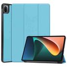For Xiaomi Pad 5 Custer Texture Horizontal Flip Leather Case with Three-folding Holder & Sleep / Wake-up Function(Sky Blue) - 1