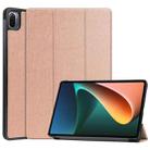 For Xiaomi Pad 5 Custer Texture Horizontal Flip Leather Case with Three-folding Holder & Sleep / Wake-up Function(Rose Gold) - 1