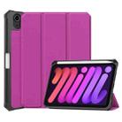 For iPad mini 6 Custer Pattern Pure Color TPU Smart Tablet Holster with Sleep Function & 3-Fold Holder & Pen Slot(Purple) - 1