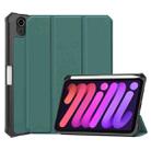 For iPad mini 6 Custer Pattern Pure Color TPU Smart Tablet Holster with Sleep Function & 3-Fold Holder & Pen Slot(Dark Green) - 1