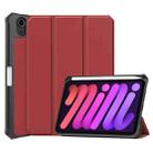 For iPad mini 6 Custer Pattern Pure Color TPU Smart Tablet Holster with Sleep Function & 3-Fold Holder & Pen Slot(Wine Red) - 1