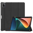 For Xiaomi Pad 5 Custer Pattern Pure Color TPU Smart Tablet Holster with Sleep Function & 3-Fold Holder & Pen Slot(Black) - 1