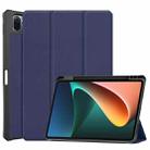 For Xiaomi Pad 5 Custer Pattern Pure Color TPU Smart Tablet Holster with Sleep Function & 3-Fold Holder & Pen Slot(Blue) - 1