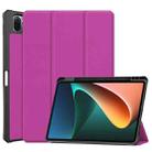 For Xiaomi Pad 5 Custer Pattern Pure Color TPU Smart Tablet Holster with Sleep Function & 3-Fold Holder & Pen Slot(Purple) - 1