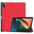 For Xiaomi Pad 5 Custer Pattern Pure Color TPU Smart Tablet Holster with Sleep Function & 3-Fold Holder & Pen Slot(Red) - 1