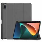 For Xiaomi Pad 5 Custer Pattern Pure Color TPU Smart Tablet Holster with Sleep Function & 3-Fold Holder & Pen Slot(Grey) - 1