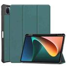 For Xiaomi Pad 5 Custer Pattern Pure Color TPU Smart Tablet Holster with Sleep Function & 3-Fold Holder & Pen Slot(Dark Green) - 1