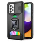 For Samsung Galaxy A52 Sliding Camera Cover Design PC + TPU Shockproof Case with Ring Holder & Card Slot(Black) - 1