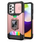 For Samsung Galaxy A72 Sliding Camera Cover Design PC + TPU Shockproof Case with Ring Holder & Card Slot(Rose Gold) - 1