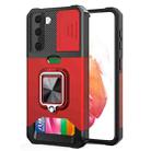 For Samsung Galaxy S21+  Sliding Camera Cover Design PC + TPU Shockproof Case with Ring Holder & Card Slot(Red) - 1
