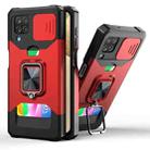 For Samsung Galaxy A12 Sliding Camera Cover Design PC + TPU Shockproof Case with Ring Holder & Card Slot(Red) - 1