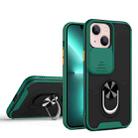 Sliding Camera Cover Design TPU + PC Magnetic Shockproof Case with Ring Holder For iPhone 13(Deep Green) - 1